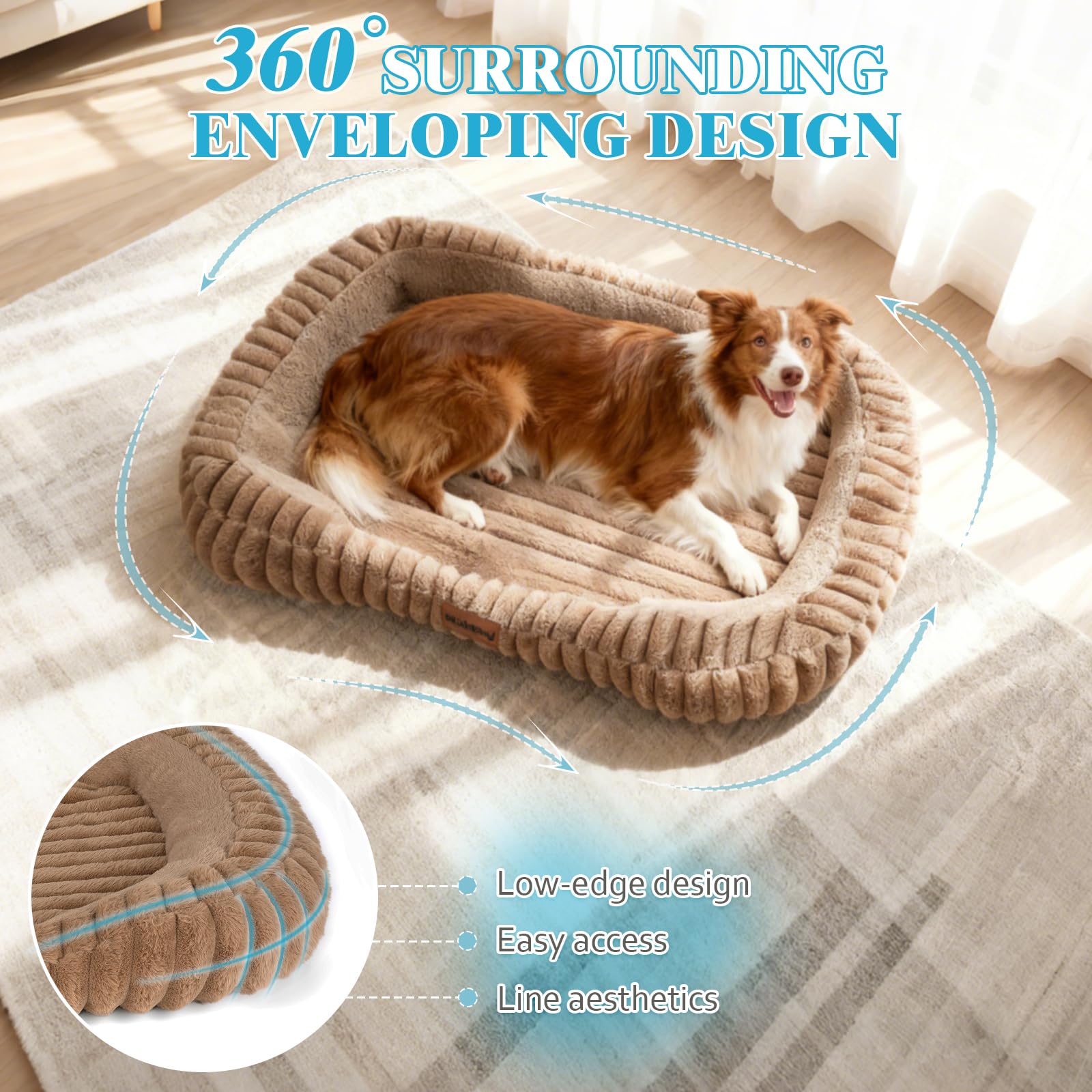 KISIMUY Orthopedic Dog Bed, Washable Soft Furry Pet Bed & Anti-Slip Bottom