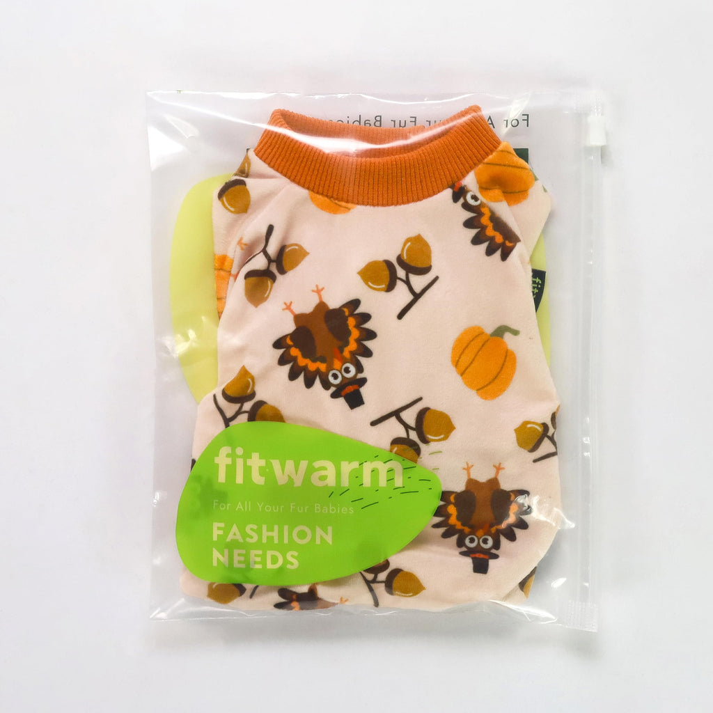 Fitwarm Thanksgiving Turkey Dog Pajamas, Funny Dog Winter Clothes for Small Dogs Girl Boy, Pet Jumpsuit, Cat Onesie with Feet, Lightweight Velvet, Orange, XL