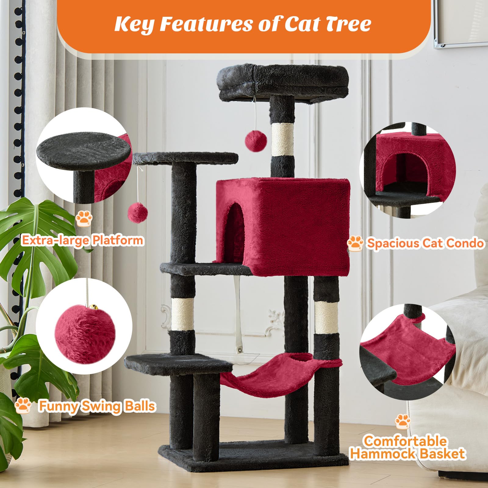 Sweetcrispy 44 Inch Cat Tree Tower for Indoor Cats and Kittens