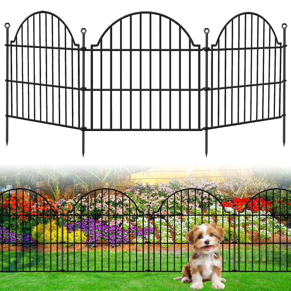 10 Panels No Dig Decorative Garden Fence for Yard, 24in(H) x 20ft(L), White