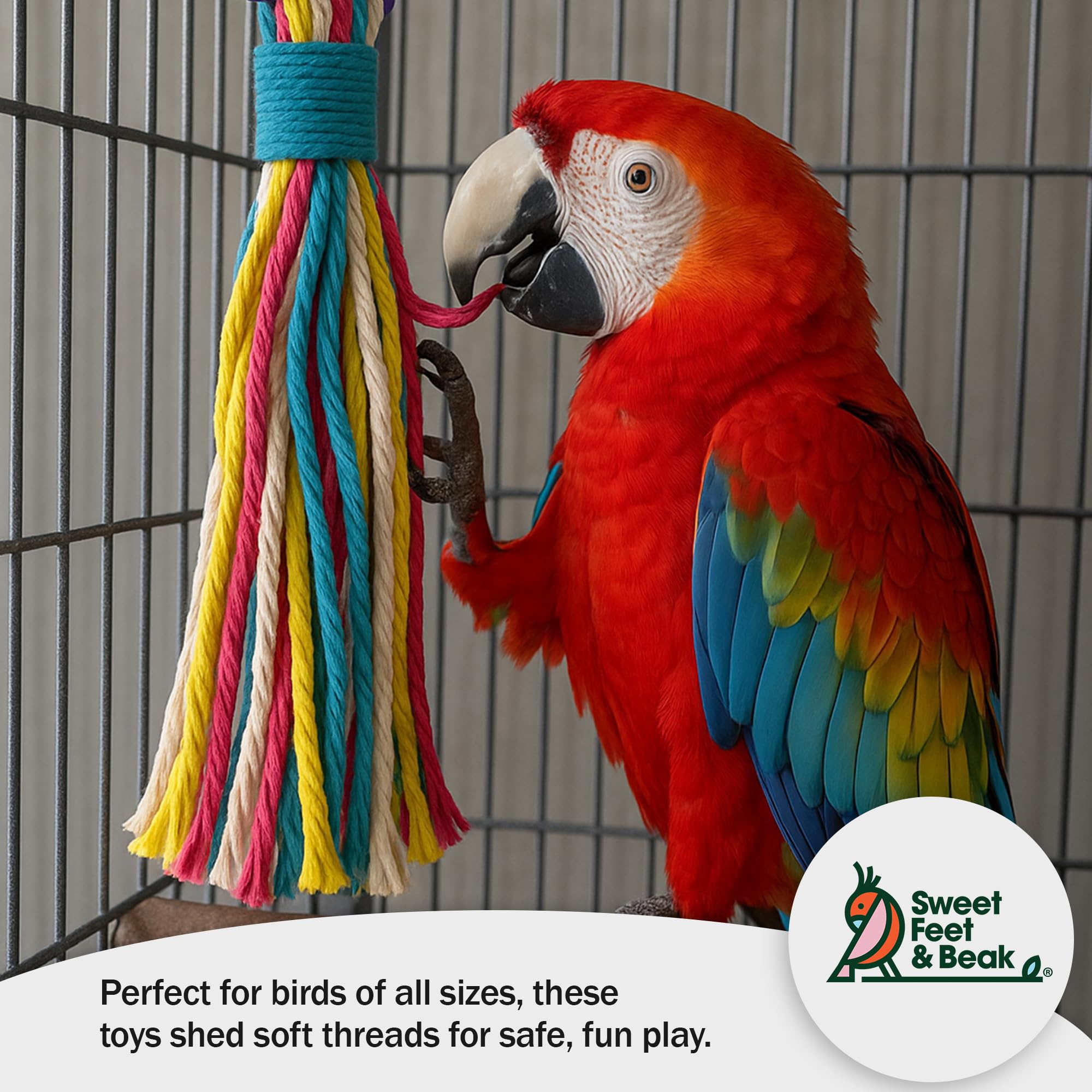Sweet Feet and Beak Cotton Rope, Little Weave, 8" Bird Rope Shredding Toy
