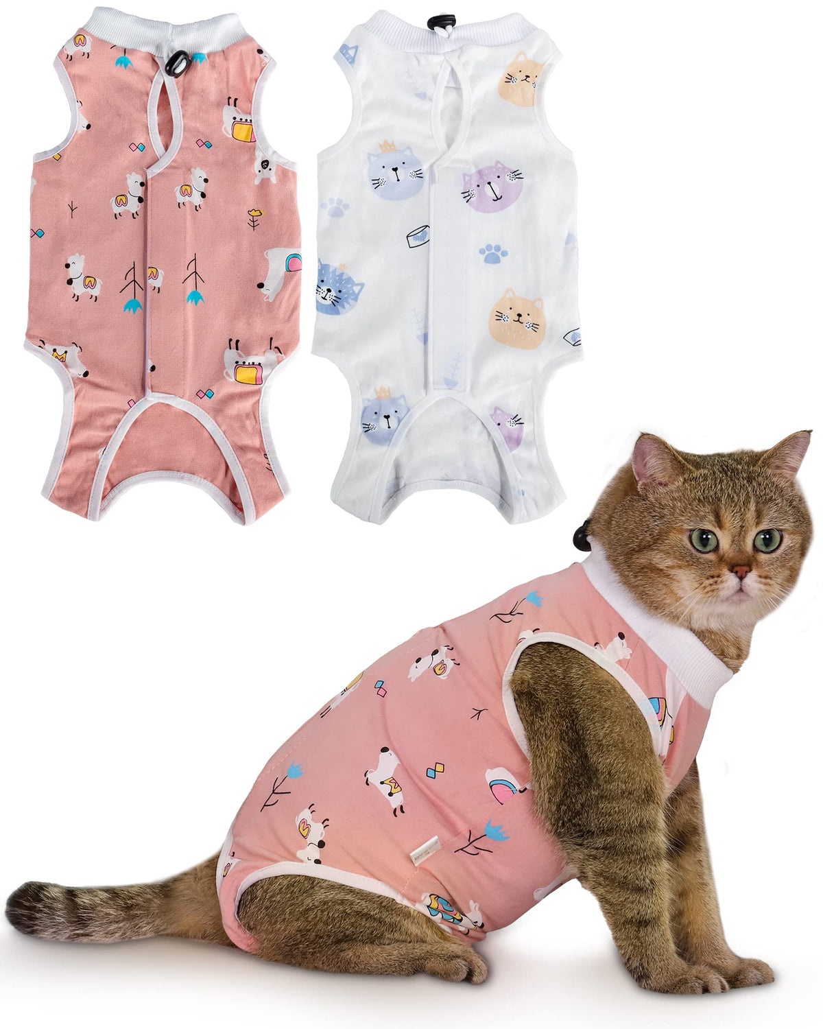 ANWA 2 Pack Cat Recovery Suit Female, Breathable Cat Surgery Recovery Suits