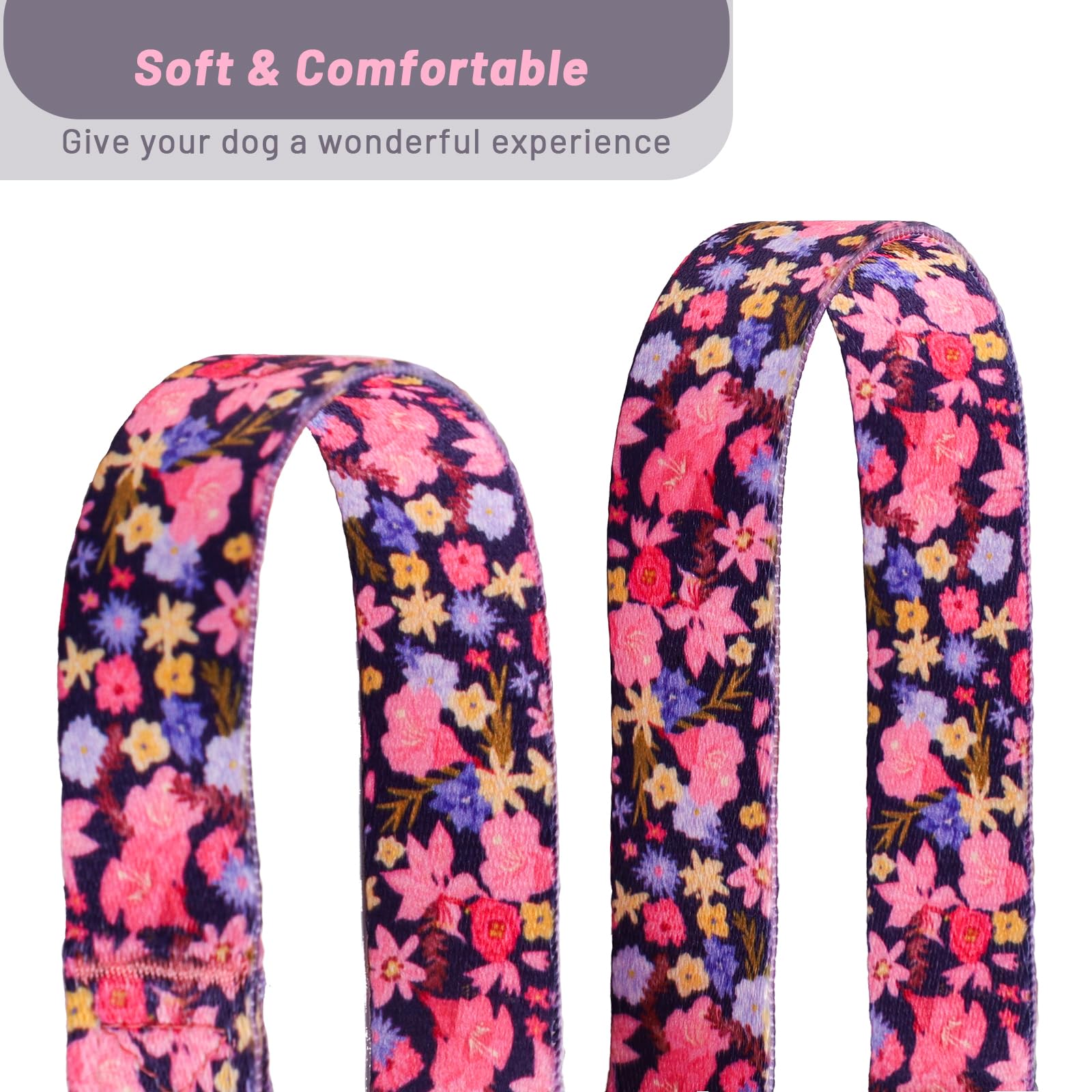 QQPETS Adjustable Soft Dog Collar: Print Flower Pink Multicolor Cute Patterns for XS Small Medium Large Pet Girl Boy Puppy Walking Running Training
