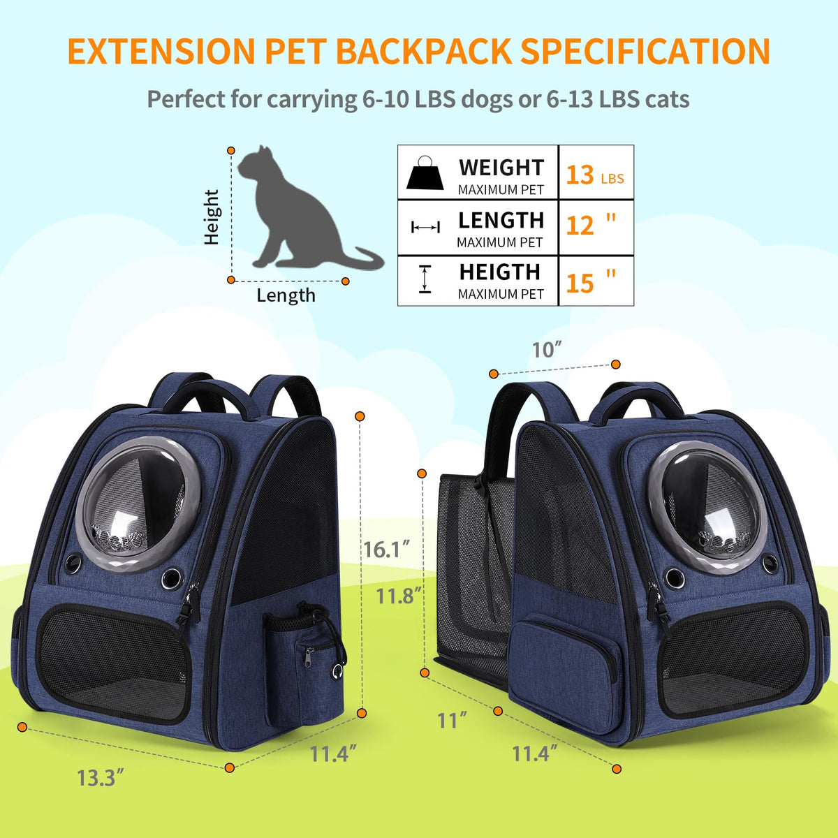 Bubble Cat Backpack Carrier, Expandable Cat Carrier Backpack,Breathable Pet Backpack for Medium Cat,Kitten and Small Puppy, Large Space,Portable Bags Foldable Dog Backpack for Traveling,Hiking(Grey)