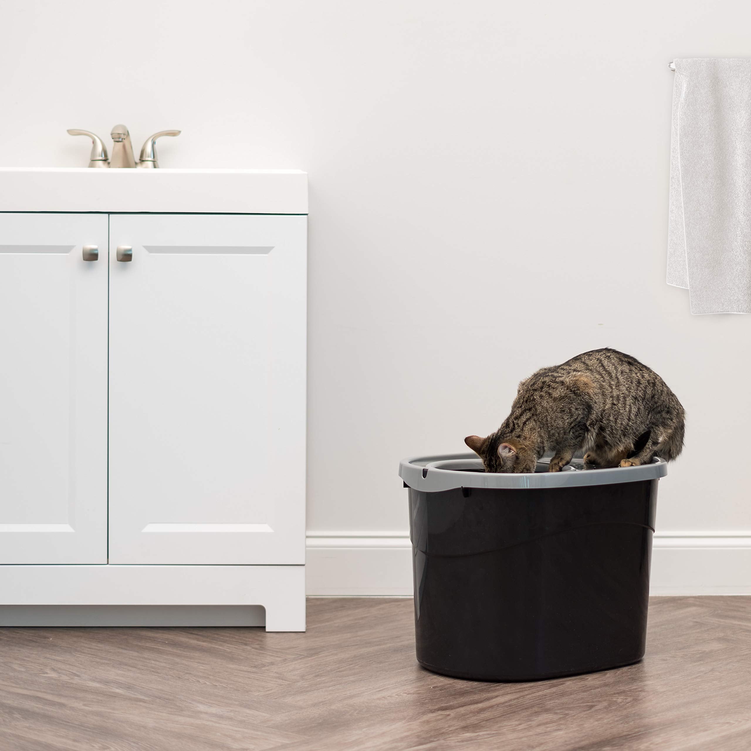 IRIS USA Large Top Entry Cat Litter Box, Hooded Privacy, Black/Gray