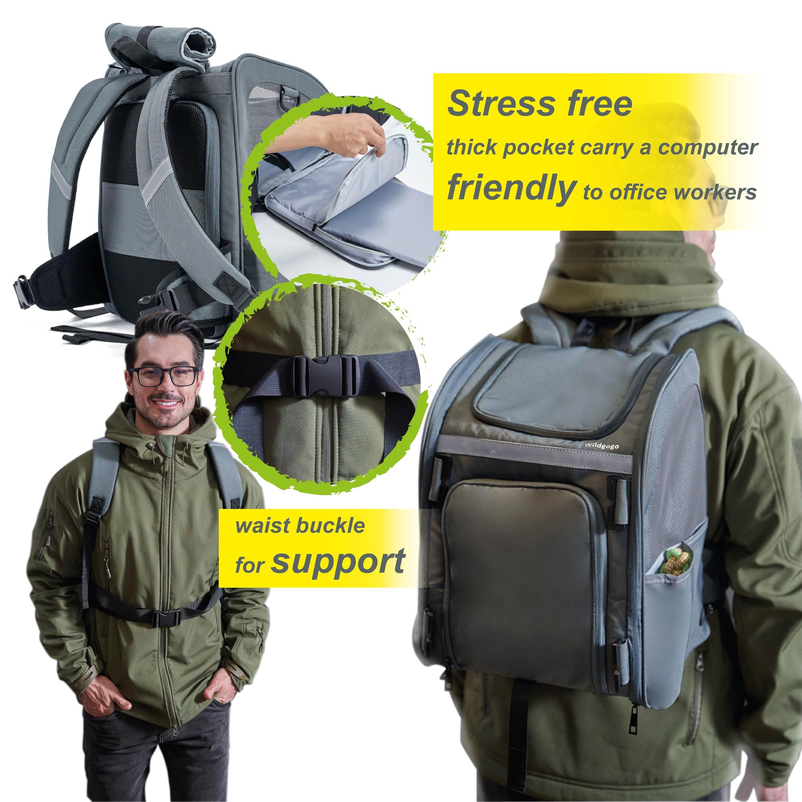 Wildgogo Expandable Pet Carrier, Airline-Approved Foldable and Detachable Backpack, Fits 13lbs Cat&11lbs Small Puppy Dog, for Car Travel,Camping and Emergency Transportation and Shelter (Grey)
