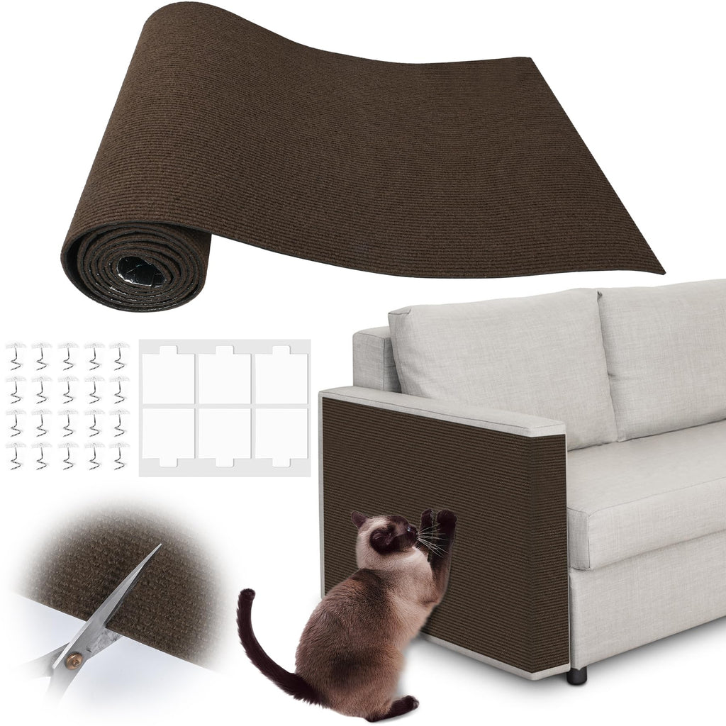 Cat Scratch Furniture Protector - 40" x 13.8" Trimmable Self-Adhesive Cats Claws Scratch Pads, DIY Cat Climbing Couch Protector for Scratch Post Cat Tree Replacement Indoor (Brown)