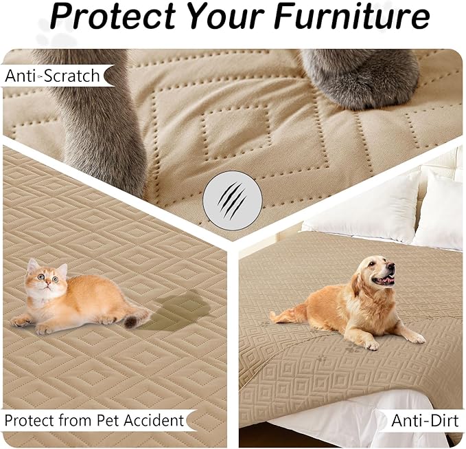 hyha Waterproof Dog Blanket, Soft Dog Bed Cover Pet Blankets, Waterproof Sofa Couch Cover for Dogs Washable, Reversible Pet Couch Covers for Sofa Furniture (82x102 Inch, Camel/Camel)