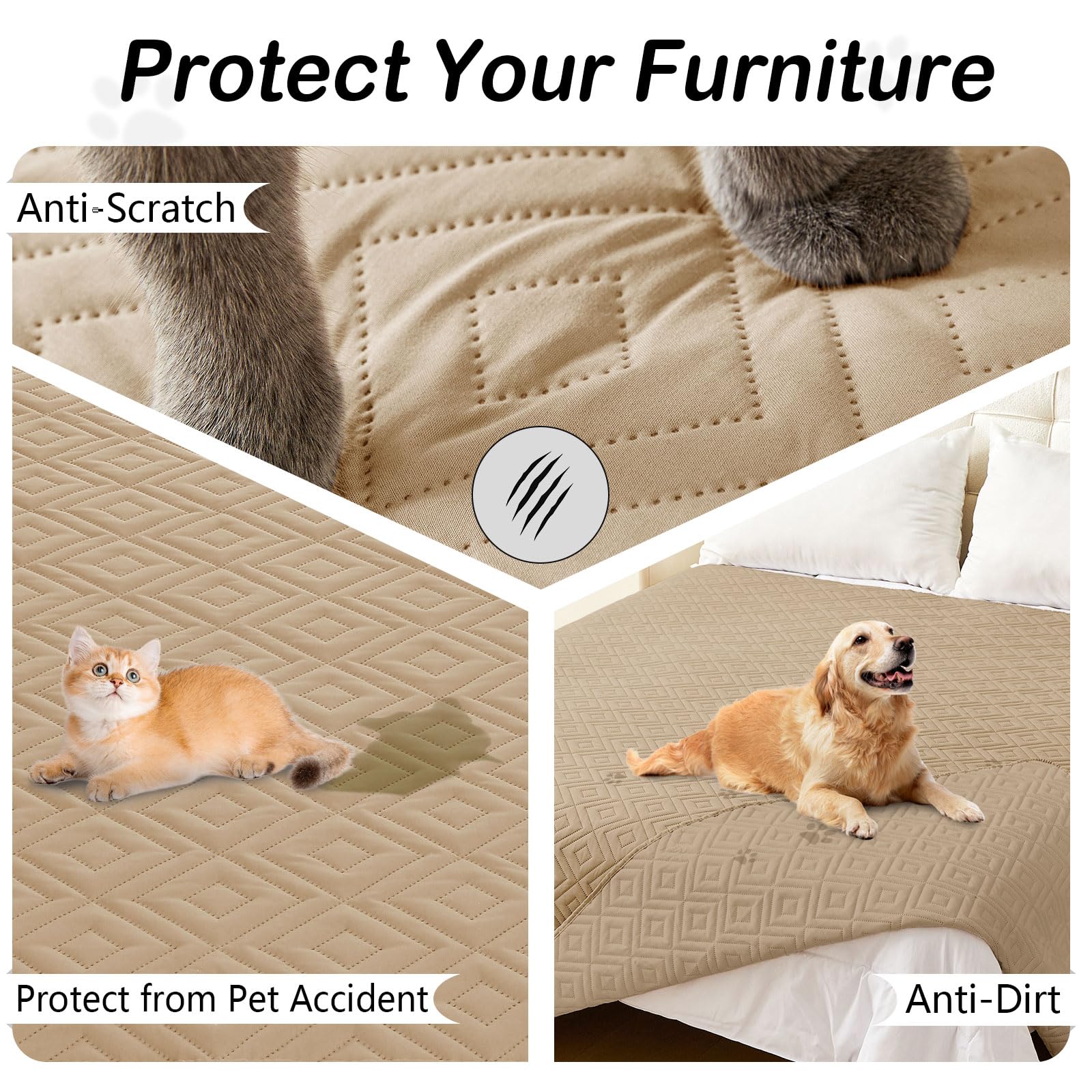 hyha Waterproof Reversible Dog Blanket, Pet Blanket for Sofa Couch