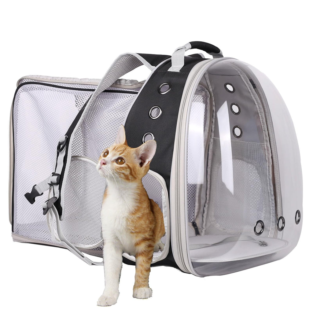 Square Back Extension Pet Backpack Carrier for Cat and Small Puppy up to 12 Pounds, Clear Space Capsule Astronaut Transparent Bubble Window Backpack to Carry and Transport Cat to Vet and Traveling