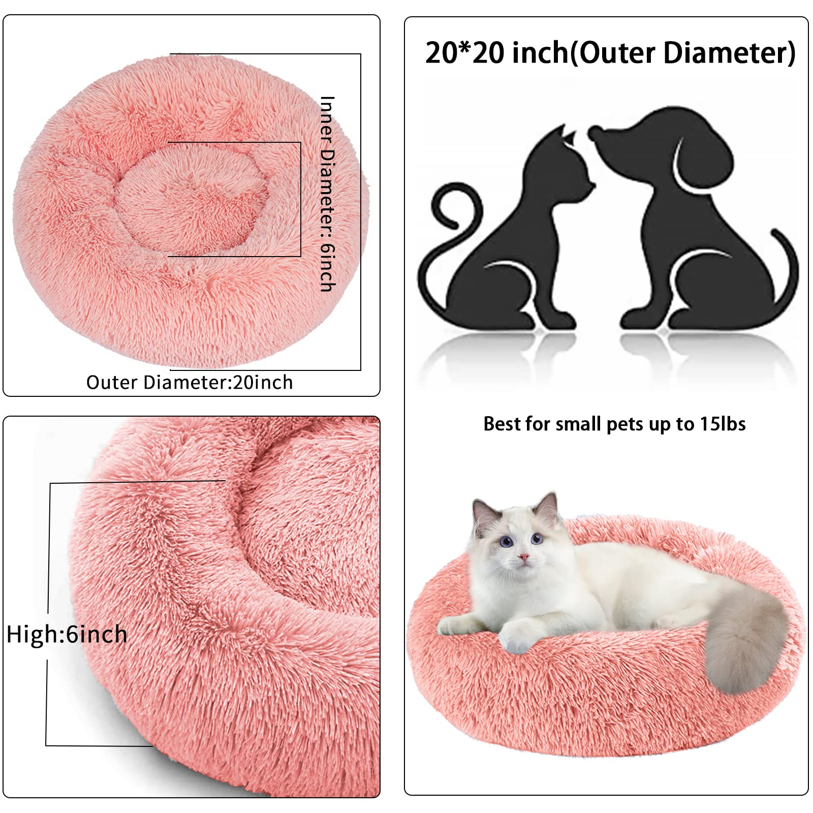 Cat Beds for Indoor Cats,20 Inch Dog Bed for Small Melium Large Dogs, Washable-Round Pet Bed for Puppy and Kitten with Slip-Resistant Bottom
