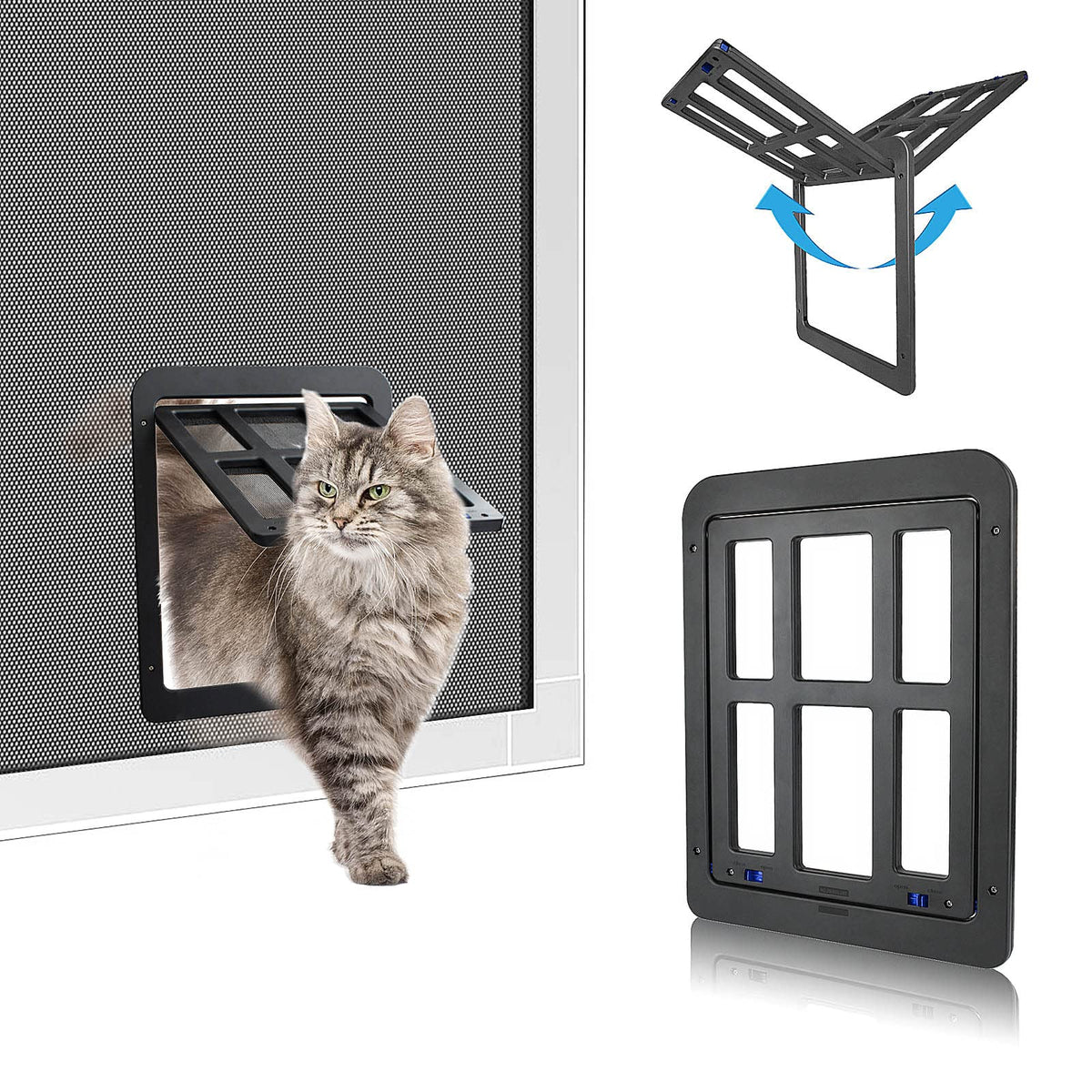 PETLESO Small Pet Door for Screen & Sliding Doors - 8.3" x 10.3" Magnetic Auto-Close Flap with Lockable Insert, Ideal for Cats & Small Dogs, Black