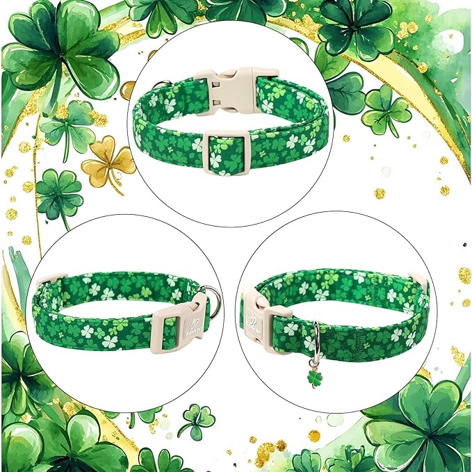 Babole Pet St. Patrick's Day Dog Collar for Small Dogs - Bold Green Lucky Clover Dog Collars, Cute Irish Party Shamrock Puppy Collar, Lightweight Adjustable St. Patricks Day Pet Collars S