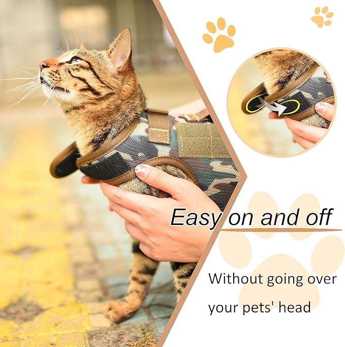 Tactical Cat Harness and Leash for Walking Escape Proof Breathable Mesh Fabric, Green Jungle Camo, XX-Large, Adjustable Cat Walking Jackets, Padded Stylish Cat Vest