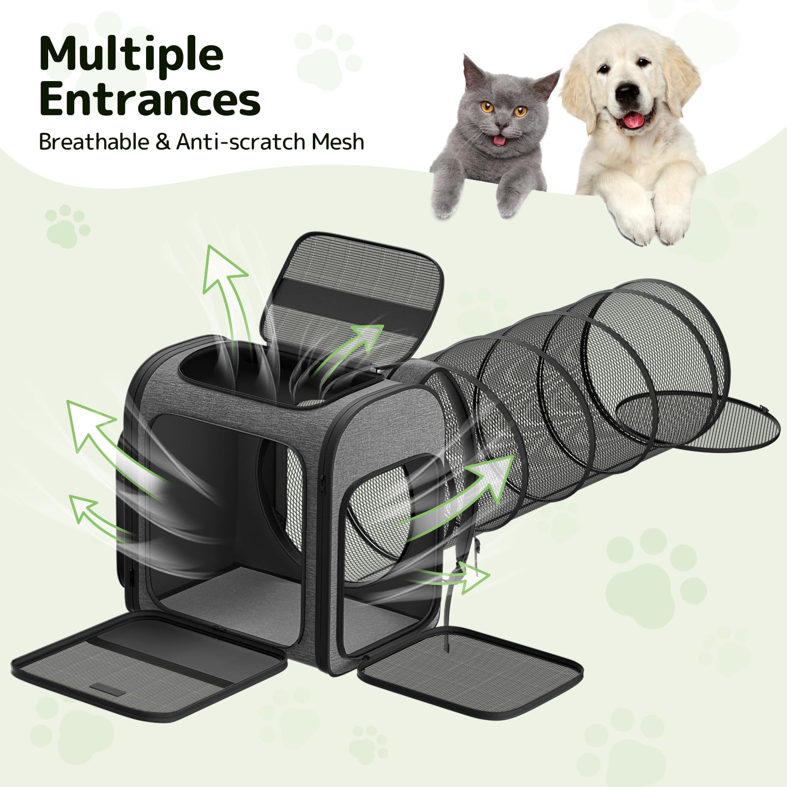 Pawtners Cat Backpack with Play Tunnel, Design for Carrying Playing Grey