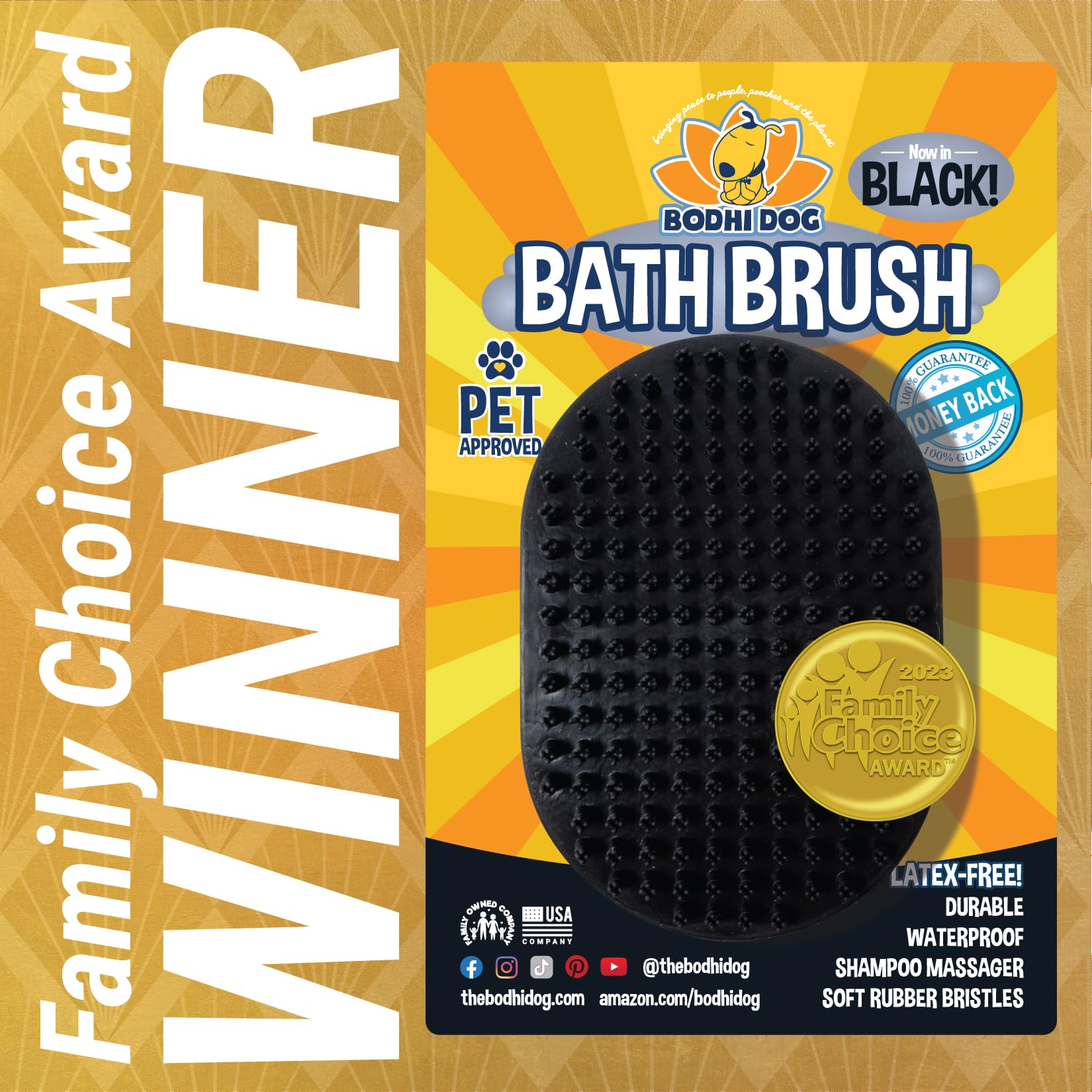 Bodhi Shampoo Brush | Pet Shower & Bath Supplies for Cats & Dogs Grooming | Long & Short Hair Dog Scrubber for Bath | Professional Quality Dog Wash Brush