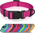 Joytale Small Dog Collar, Durable Double-Sided Reflective Nylon Collar for Night Safety, Adjustable Quick-Release for Active Breeds, Hotpink, S (3/4" Width)