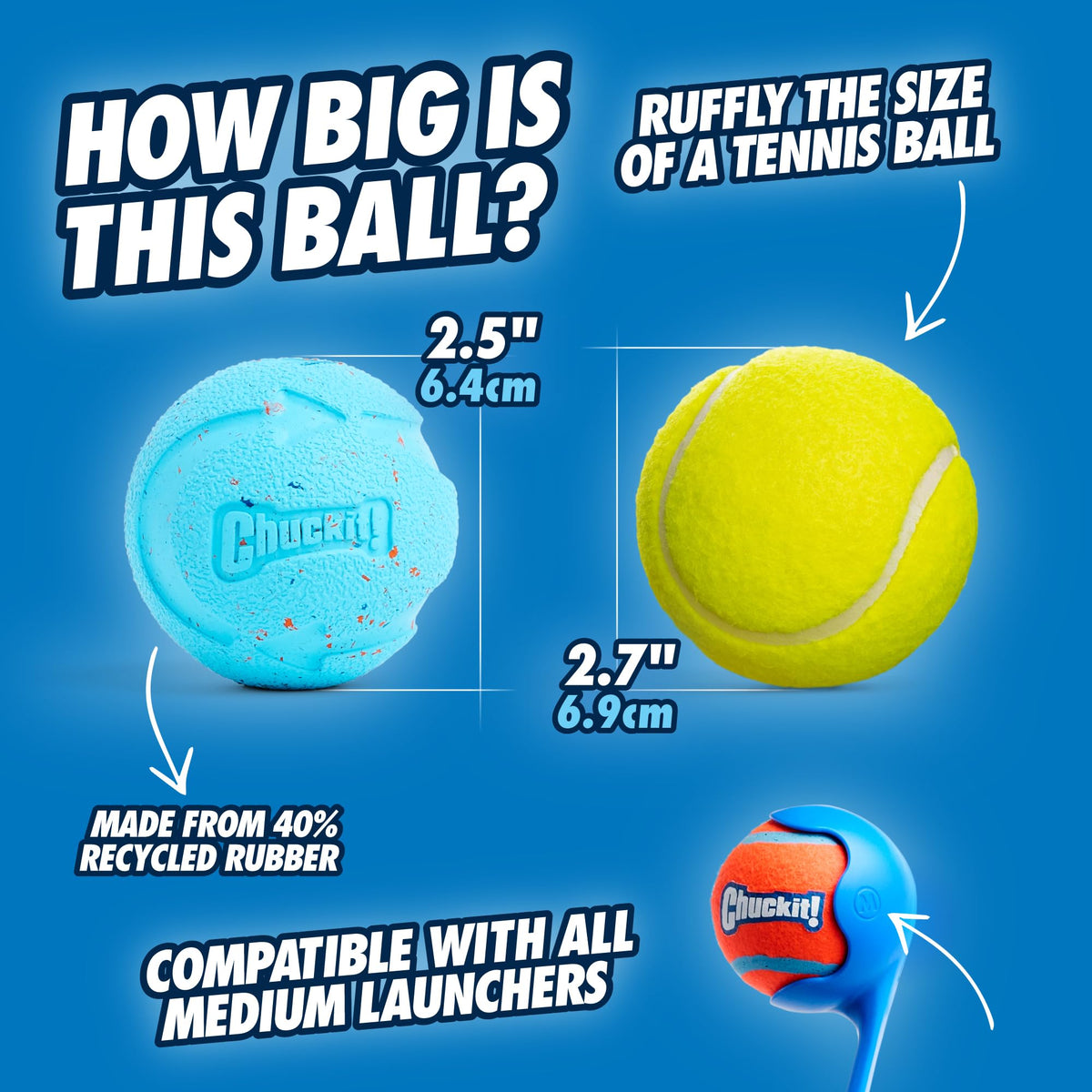 Chuckit! Rebounce Ball Dog Toy, Medium 2.5 Inch, for Dogs 20-60 lbs, Blue