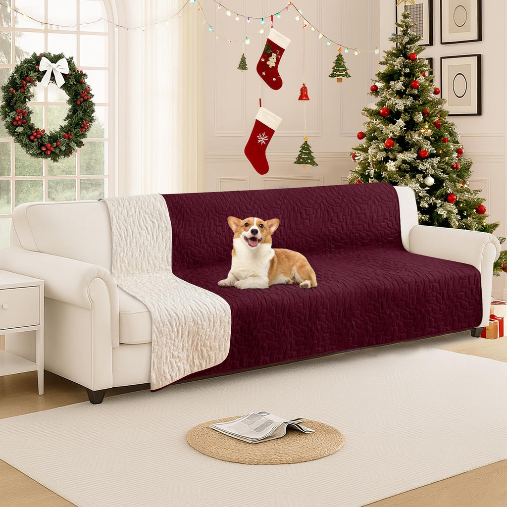 Waterproof Dog Blanket, Non-Slip Soft Pet Bed Cover, Couch Cover for Dogs Washable, Protects Sofa, Furniture, Crate, Car, Tear Resistant Leakproof Pet Blanket Christmas (68x82 Inch, Burgundy)
