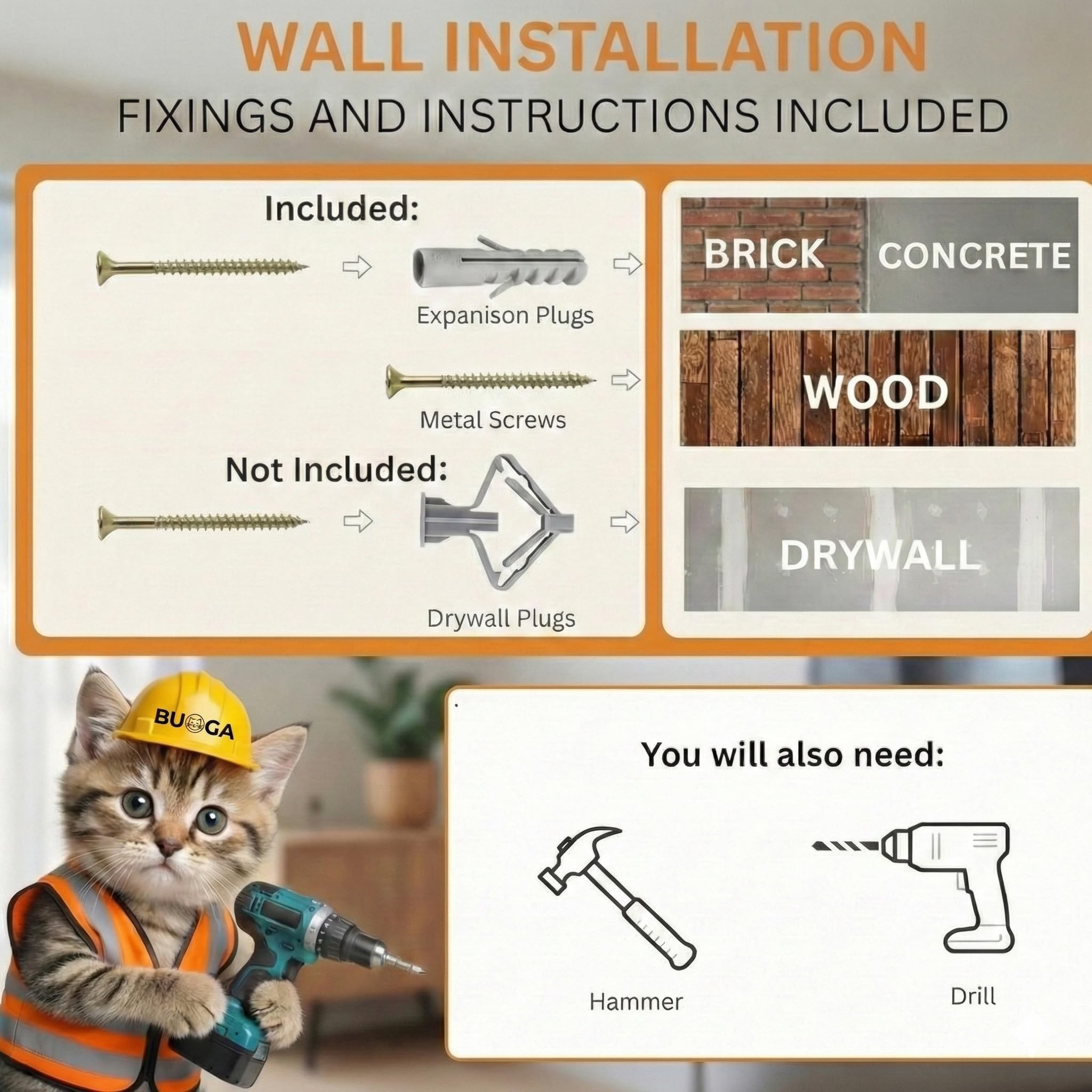 BUOGA Cat Wall Shelves, Floating Bed with 3 Cat Wall Steps - Natural