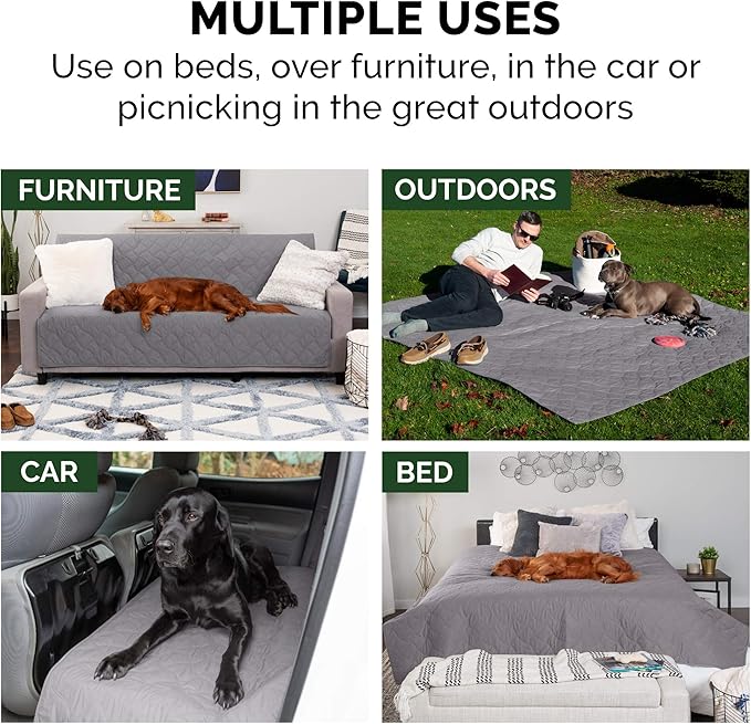 Furhaven Waterproof & Non-Slip Queen Size Mattress Cover Protector for Dogs & Cats, Washable, For Beds, Couches, & Car Seats - Quilted Twill Blanket Mattress Cover - Gray, Large/Queen Size