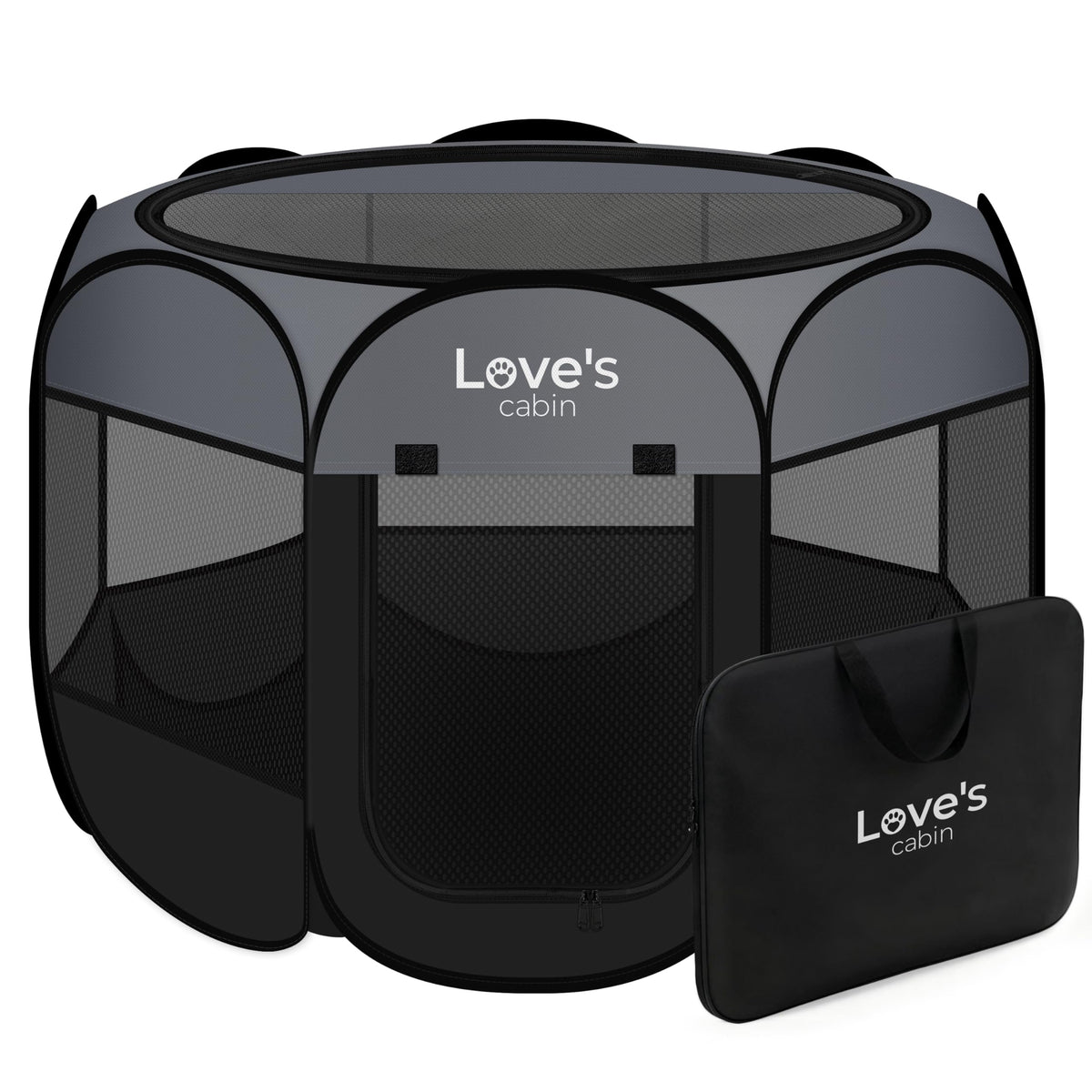 Love's cabin Pet Puppy Dog Playpen, Medium Dog Tent Crates Cage Indoor/Outdoor, Portable Playpen for Cat, Foldable Pop Up Dog Kennel Playpen with Carring Case, Removable Zipper Top, Grey