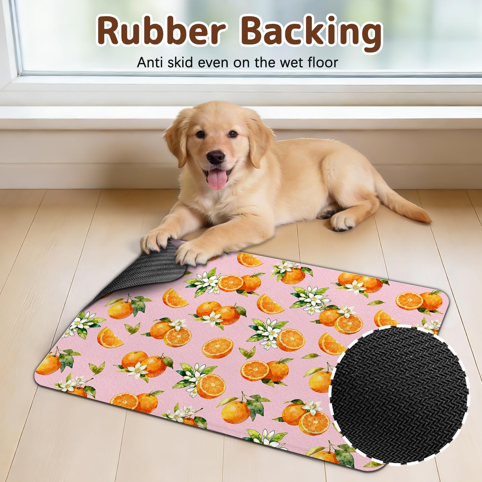 Dog Food Mat for Bowls, Absorbent Quick Dry Dog Cat Mats for Food and Water, Non-Slip Backing Pet Mat Pet Supplies - Orange Pattern