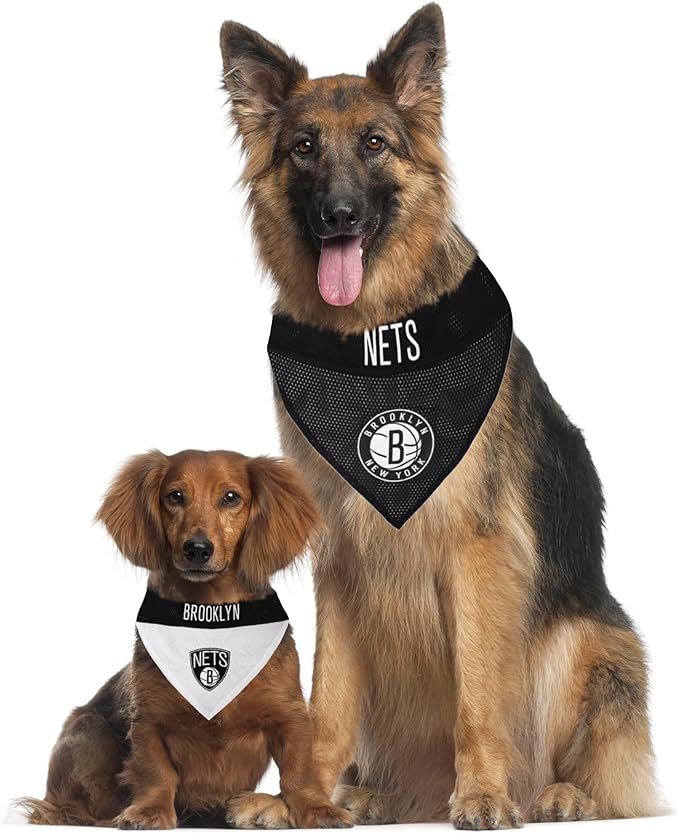 Pets First NBA Reversible Dog Bandana - Brooklyn Nets Home & Away Sports Bandana with Premium Embroidery Logo, Large/X-Large