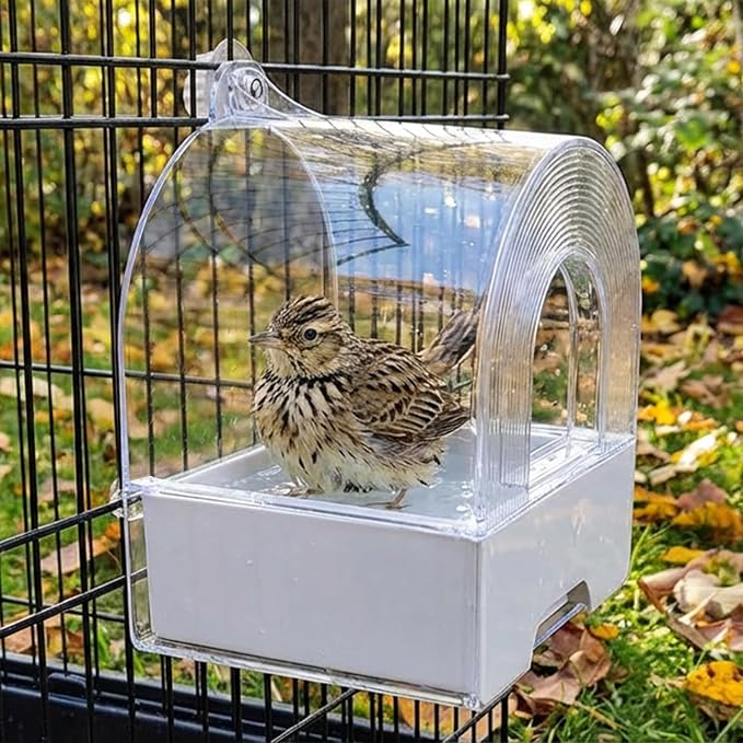 Coloch Hanging Bird Bath for Cage, Clear Bird Bathtub with Bottom Drawer 3 in 1 Multifunction Bird Bath/Bowl/House Bird Cage Accessory for Small to Medium Birds, Parrot, Cockatiel, Finch, Lovebird