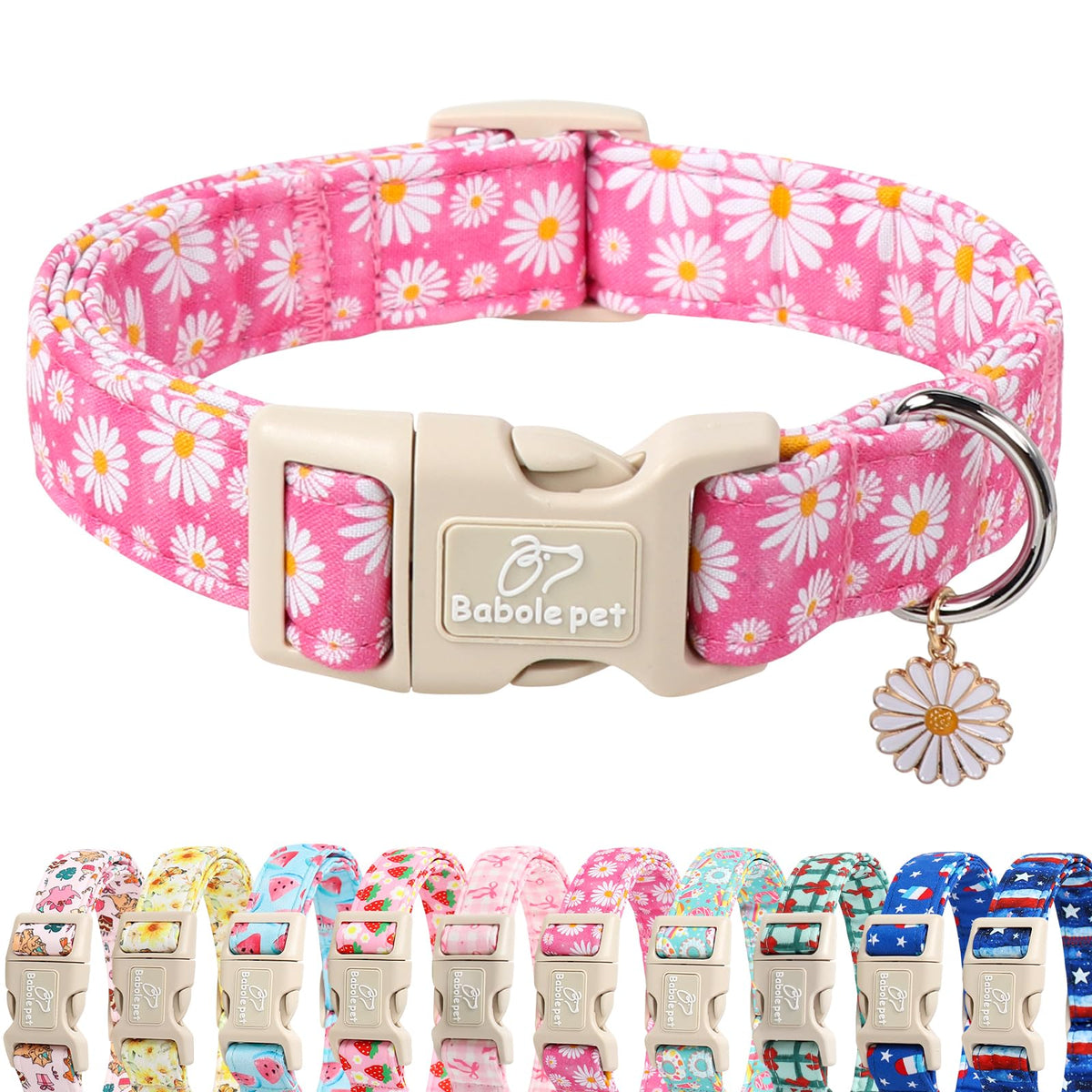 Babole Pet St Patricks Day Dog Collar for Medium Dogs - Lucky Flower Shamrock Green Dog Collars, Cute Irish Clover Puppy Collar with Quick Release Buckle for Girls&Boys Dogs M
