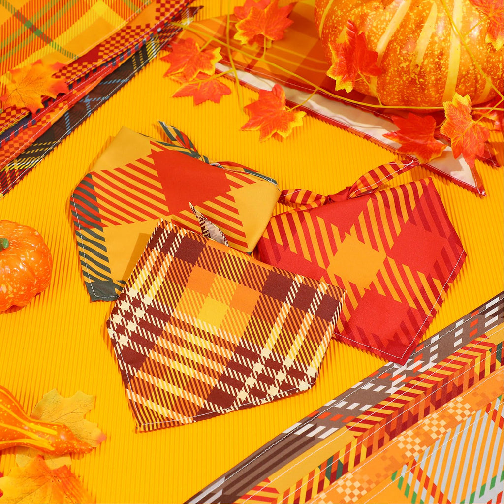 Sweetude 60 Pcs Fall Dog Bandanas Bulk Plaid Bandanas for Dogs Autumn Thanksgiving Pet Scarf Bibs Adjustable Triangle Scarves Costume Accessories Grooming Supplies for Small Medium Large