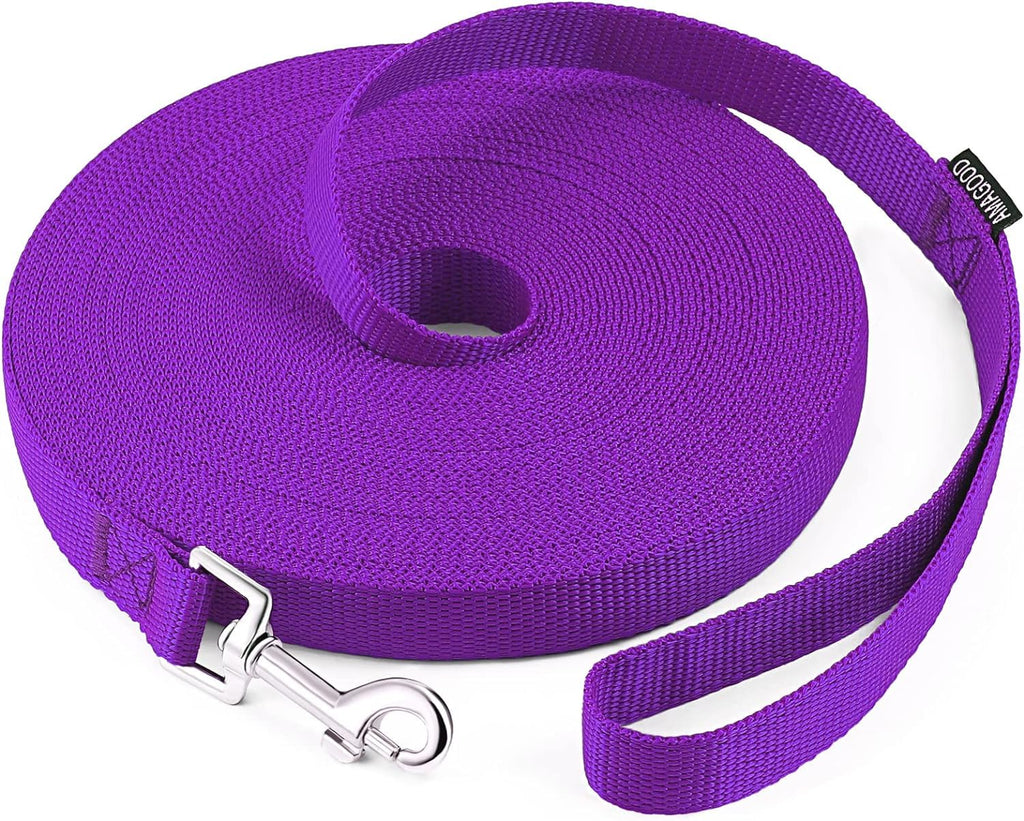 AMAGOOD Dog/Puppy Obedience Recall Training Agility Lead-15 ft 20 ft 30 ft 50 ft Long Leash-for Dog Training,Tie Out,Play,Safety,Camping (30Feet x 1Inch, Purple)