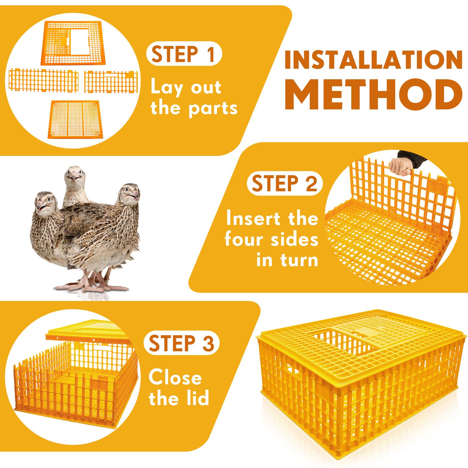 Sintuff Poultry Carrier Crate Plastic Chicken Transport Cage Bird Carriers Chickens Carrier Travel Crate Basket Box for Poultry Chicken Bird Duck Goose, 29.5 x 21.7 x 11.6 Inch(6 Pcs)