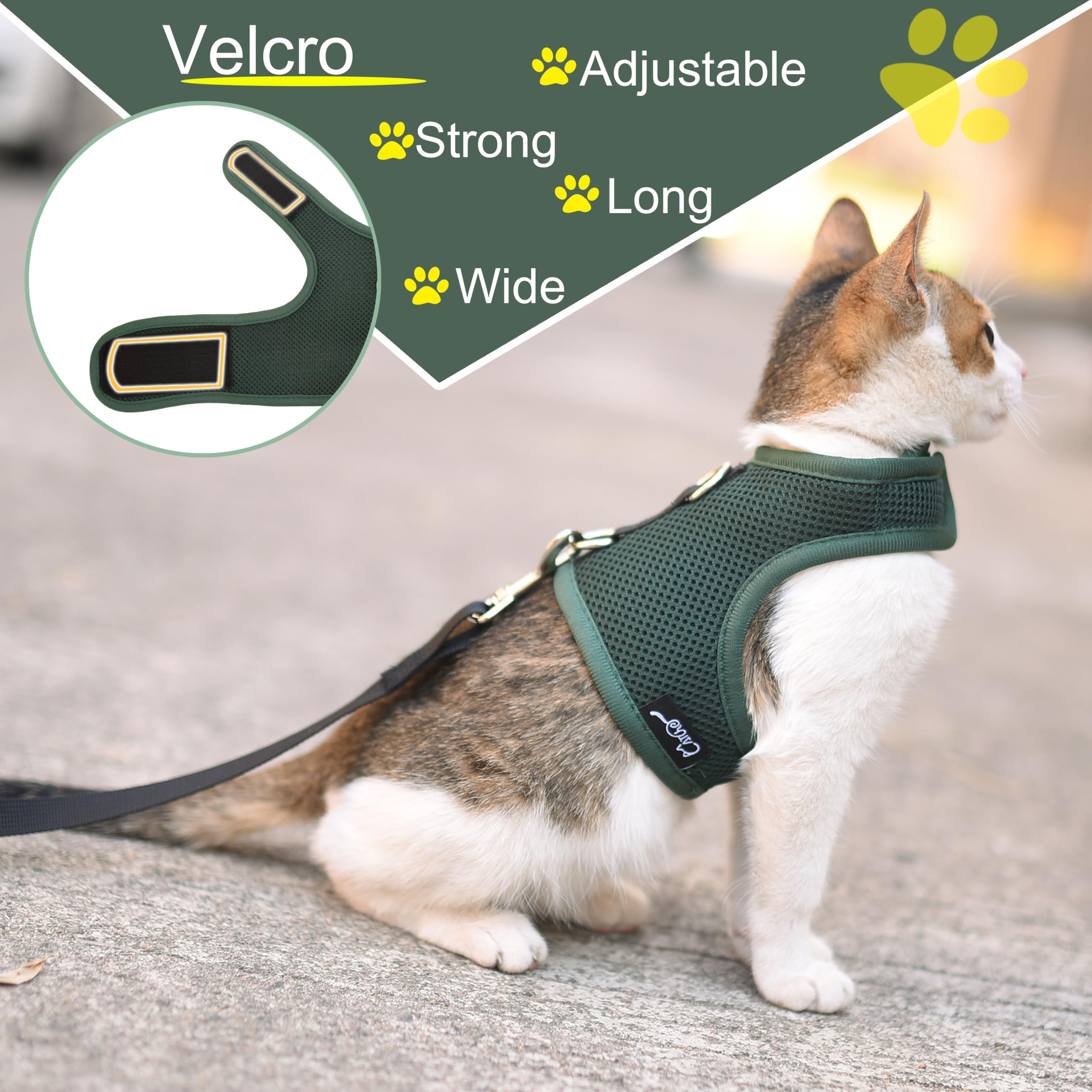 Cat Harness and Leash Set for Walking Escape Proof, Green, Medium