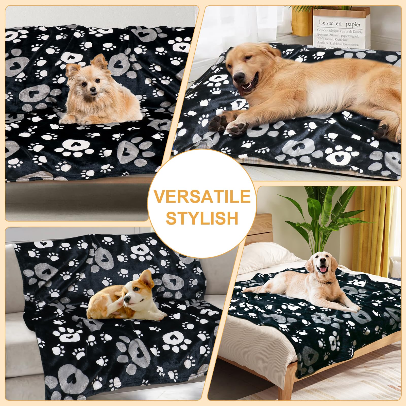 Gowyeg Dog Blanket for Small Medium Dogs 41"x31", Soft Reversible Cute Paw