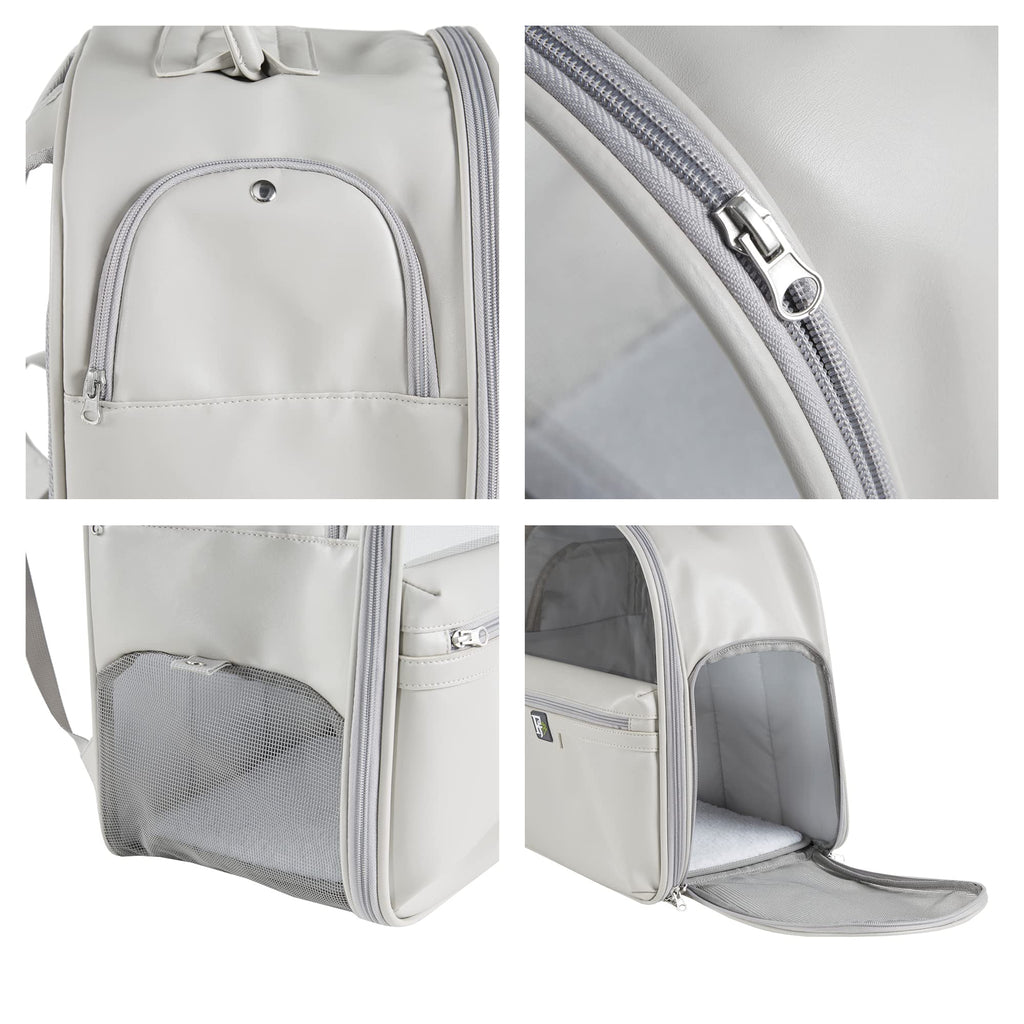 Friends Forever Cat Backpack, Dog Carrier for Small Dogs Travel Bag with Padded Straps, Removable Sherpa Mat, Fully Ventilated, Front Viewing Window, Grey