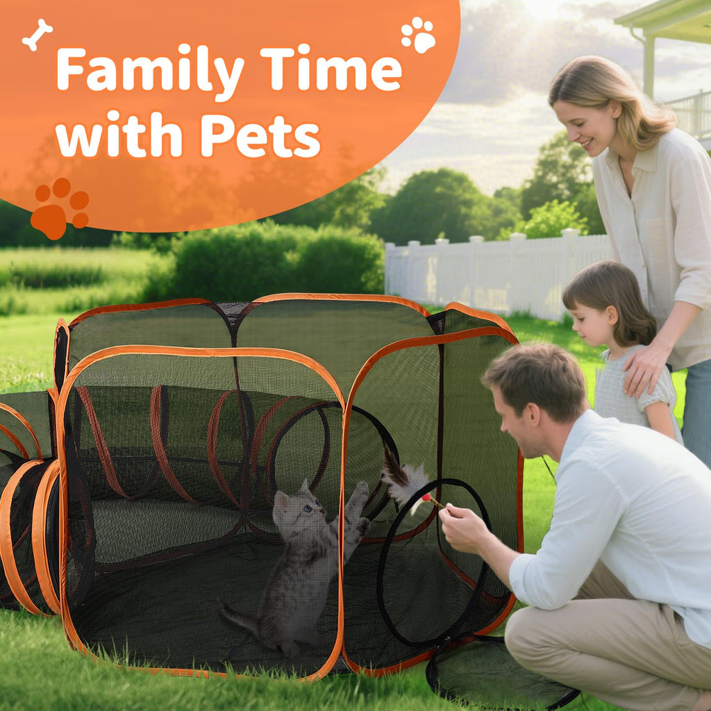YAVAYI Outdoor Cat Enclosure with Circle Tunnel for Kitten Kitty Run - Portable Cat Playpen Tent Outdoor Indoor Pet Tent for Outside Small Animals