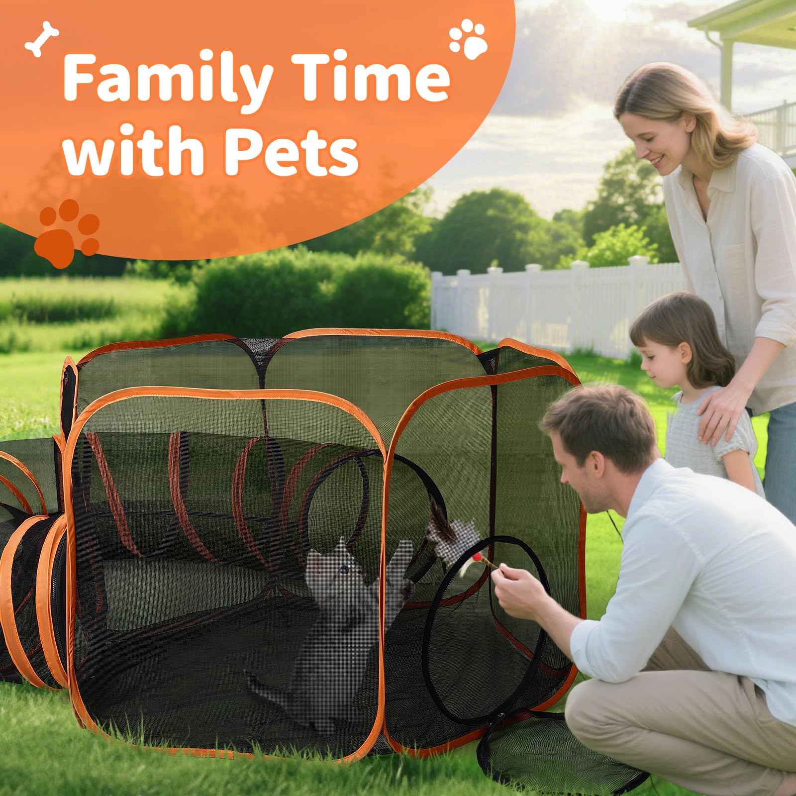 YAVAYI Outdoor Cat Enclosure with Circle Tunnel for Kitten Kitty Run - Portable Cat Playpen Tent Outdoor Indoor Pet Tent for Outside Small Animals