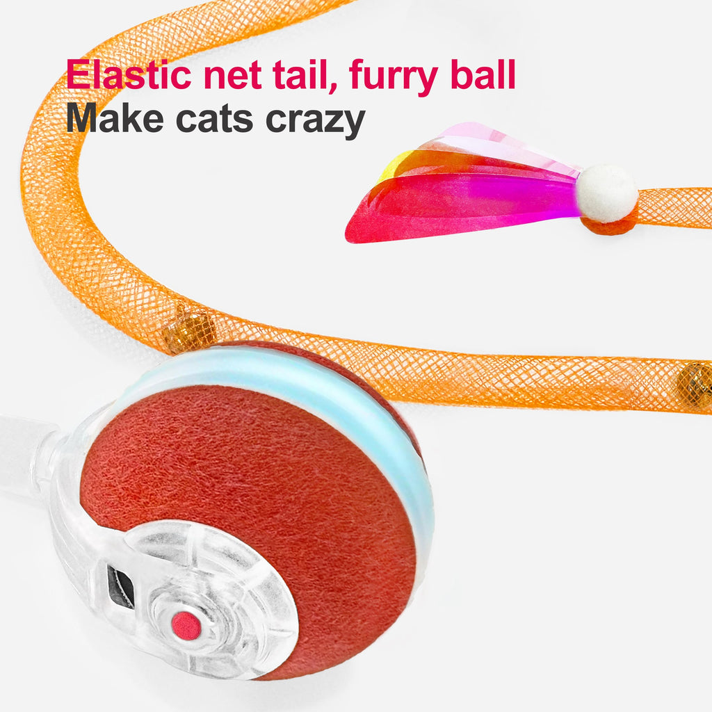 Jkanti Interactive Cat Toys for Indoor Cats,The 3rd Generation Agile Moving Cat Ball with Elastic Mesh Tail,Automatic Kitten Toys for Bored Indoor Cats,Motion Activated (Orange)