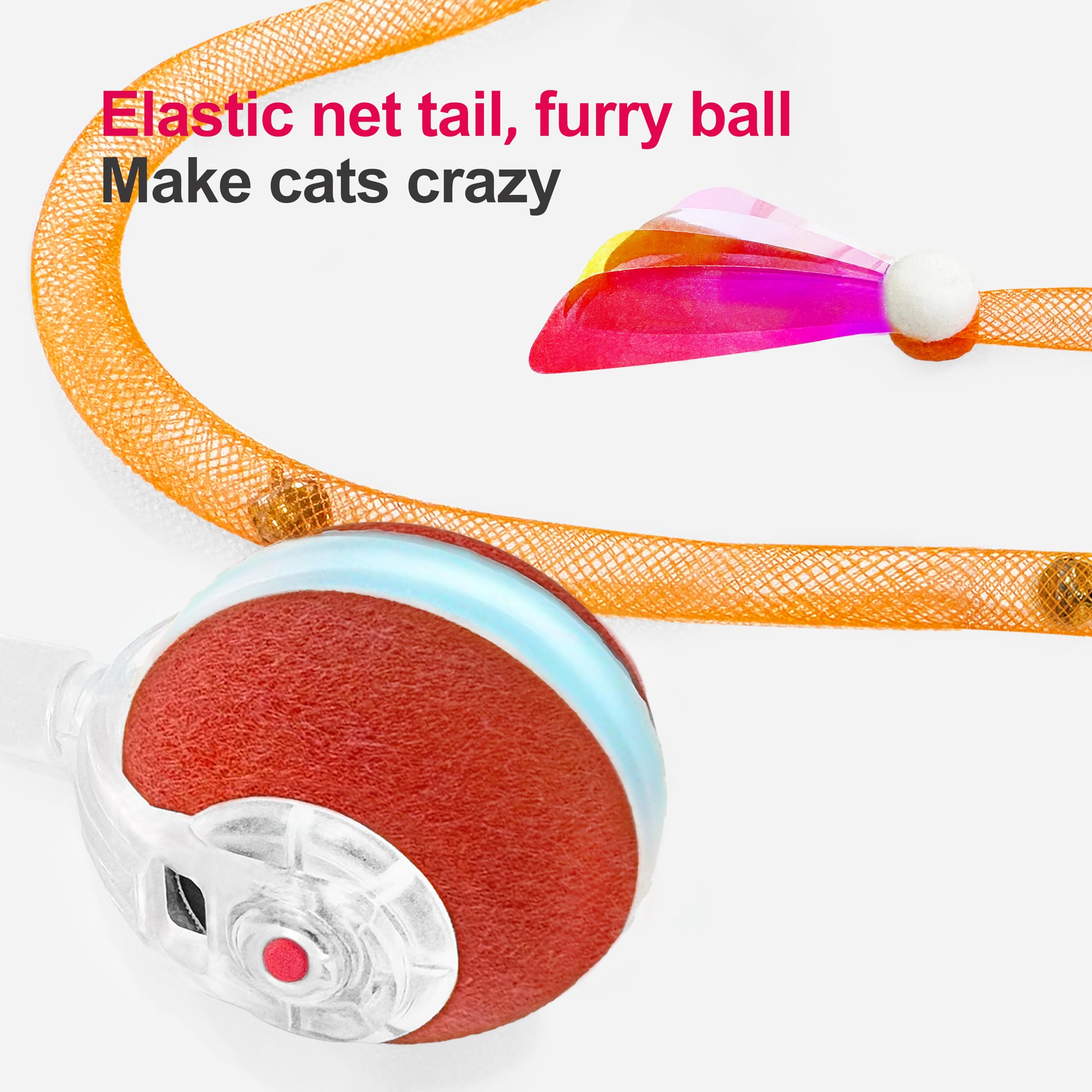 Jkanti Interactive Cat Toys for Indoor Cats,The 3rd Generation Agile Moving Cat Ball with Elastic Mesh Tail,Automatic Kitten Toys for Bored Indoor Cats,Motion Activated (Orange)
