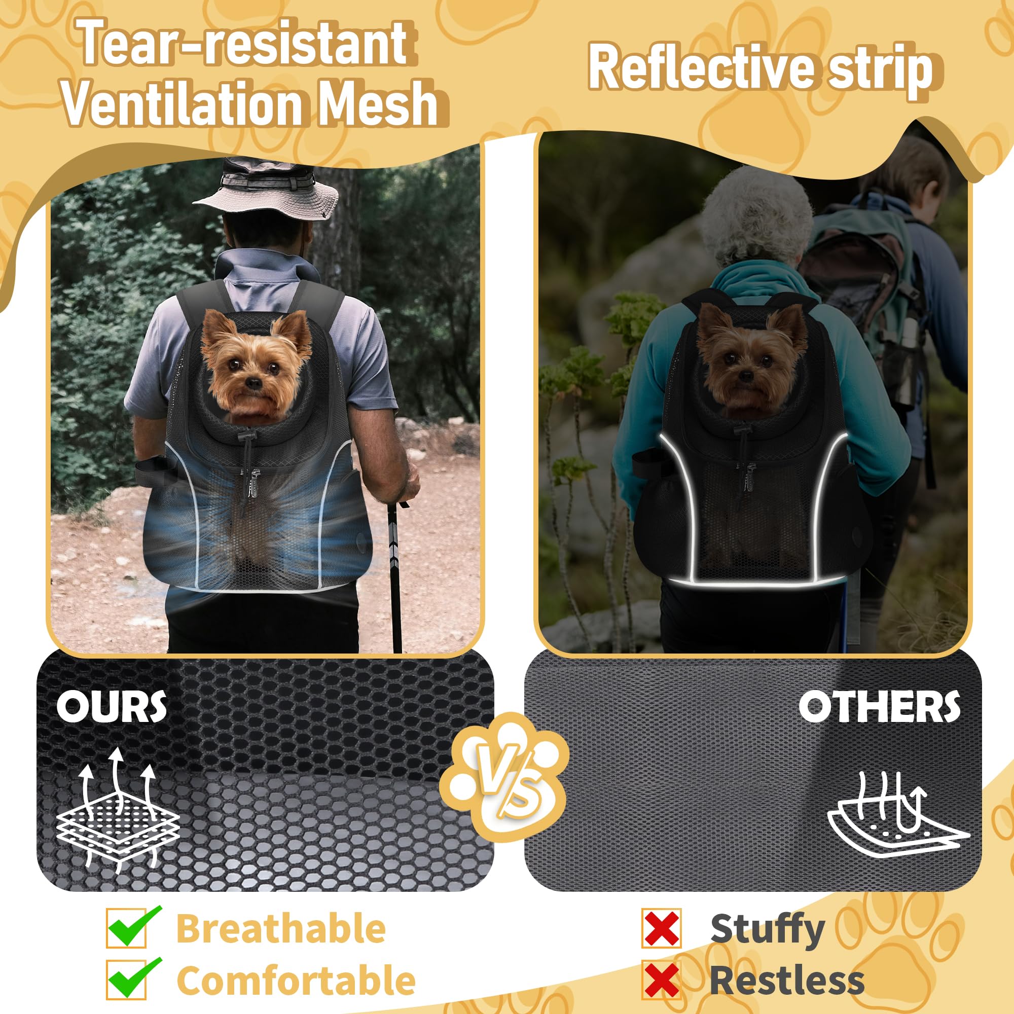 WOYYHO Pet Dog Carrier Backpack, Ventilated Mesh Small Dog Front Backpack