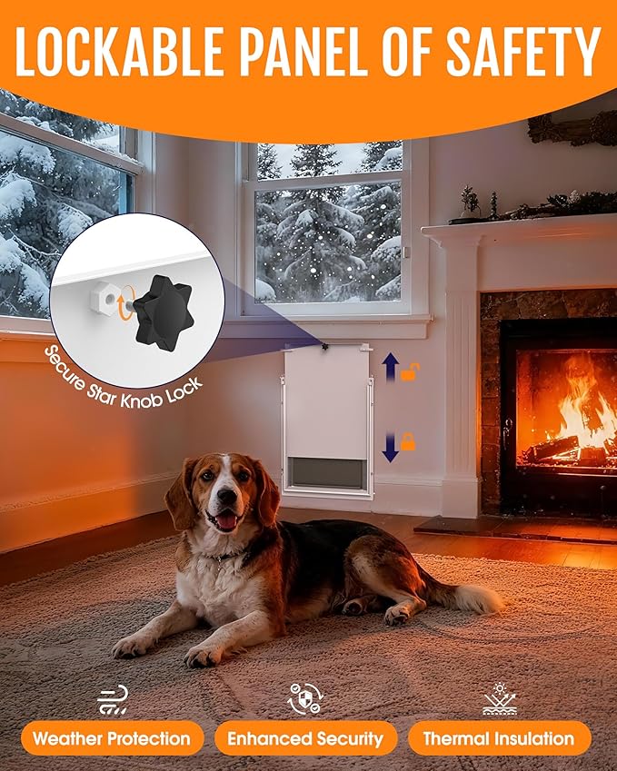 Powools Pet Dog Door for Wall - Robust Steel Pet Door with Magnetic Triple Flaps, 12.6" x 10" Flap Opening, Adjustable Tunnel for 3.4"-6" Thick PVC, Wood, Drywall, for Pets Up to 45lb, White