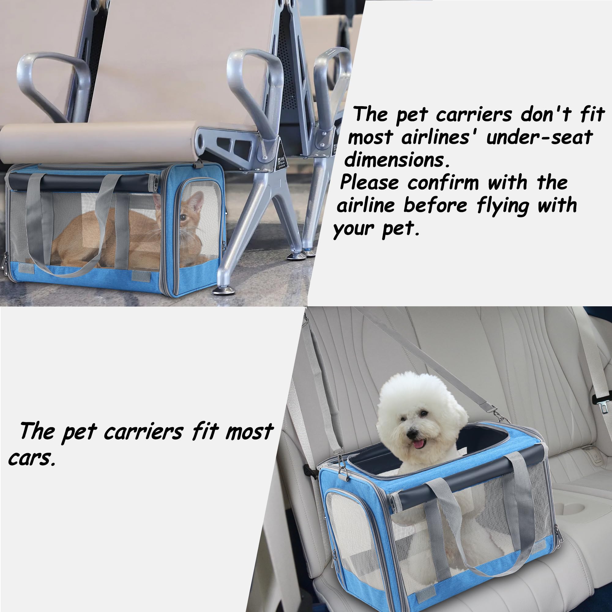 Adkyop Large Cat Carriers Dog Soft Sided Carriers Cat Soft Sided Carriers Airline Approved Kitten Carrier Reptile Carrier Squirrel Carrier Guinea Pig Carrier(Large_Blue)