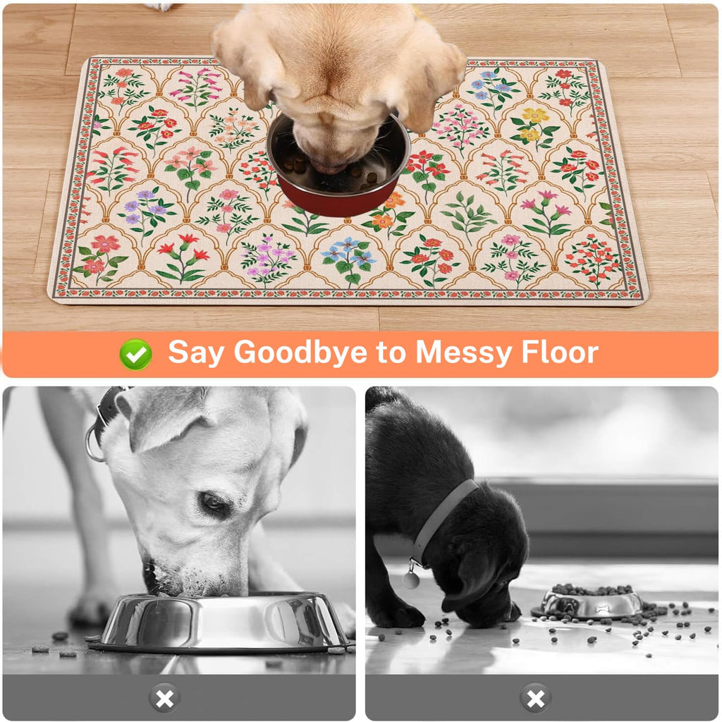 Absorbent Pet Dog Bowl Mat for Food and Water, Pet Cat Food Feeding Mat with Non Slip Rubber Backing, Dog Food Mats for Floors Waterproof, 12"x20"