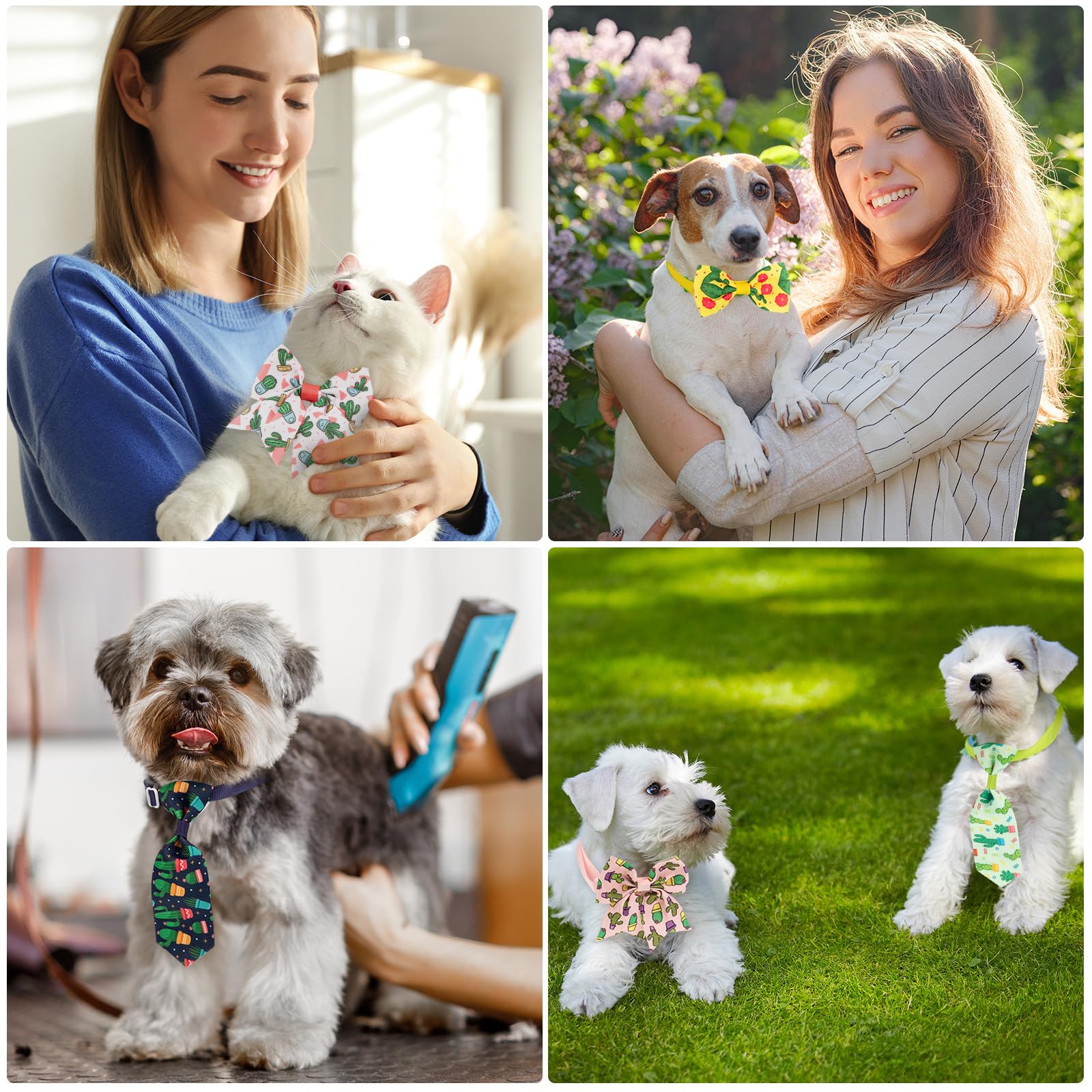 Reginary 100 Pieces Dog Bow Tie Collar Set Include 40 Dog Neckties, and 30 Puppy Bowties, 30 Collar Flowers, Adjustable Pet Ties Grooming for Small Medium Cats Pets Supply(Cactus)