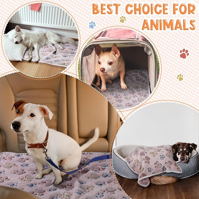 Tatuo 4 Pcs Dog Blanket for Pet Cat Blankets Indoor Puppy Teething Stuff Toys Paw Print Fleece Soft Blanket Sleep Mat for Guinea Pig Cage(Beige,Small(24 x 16 Inch),Square)