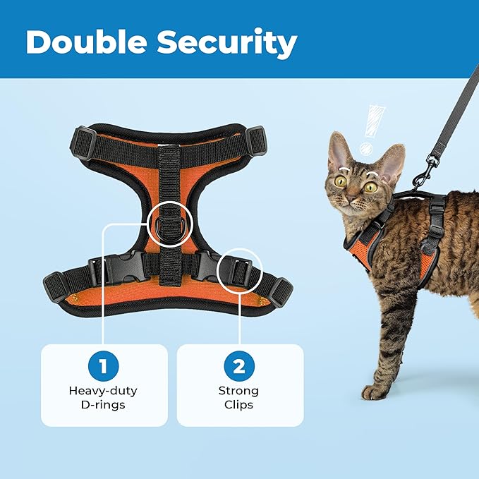 Voyager Escape-Proof Step-in Lock Cat Harness & 5ft Neoprene-Handle Leash Set All-Weather Mesh with Reflective Stitching for Small to Large Cats by Best Pet Supplies, Black Trim-Orange (327), XXS