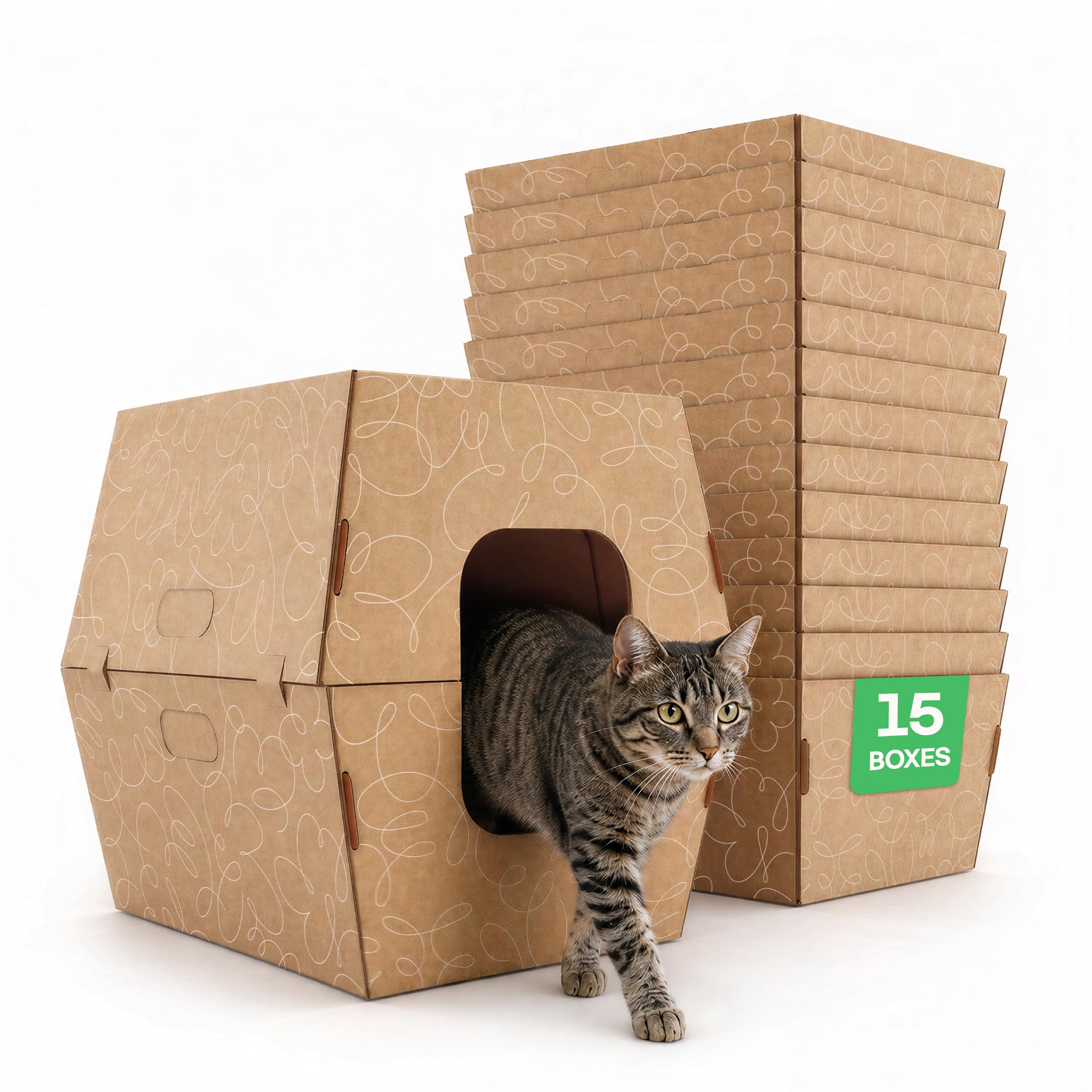 Cats Desire Disposable Cat Litter Boxes with High Sides - 15 Boxes - Extra Large Leak-Resistant, Use Open or Enclosed - Cardboard Litter Boxes - Made in USA, 15pk