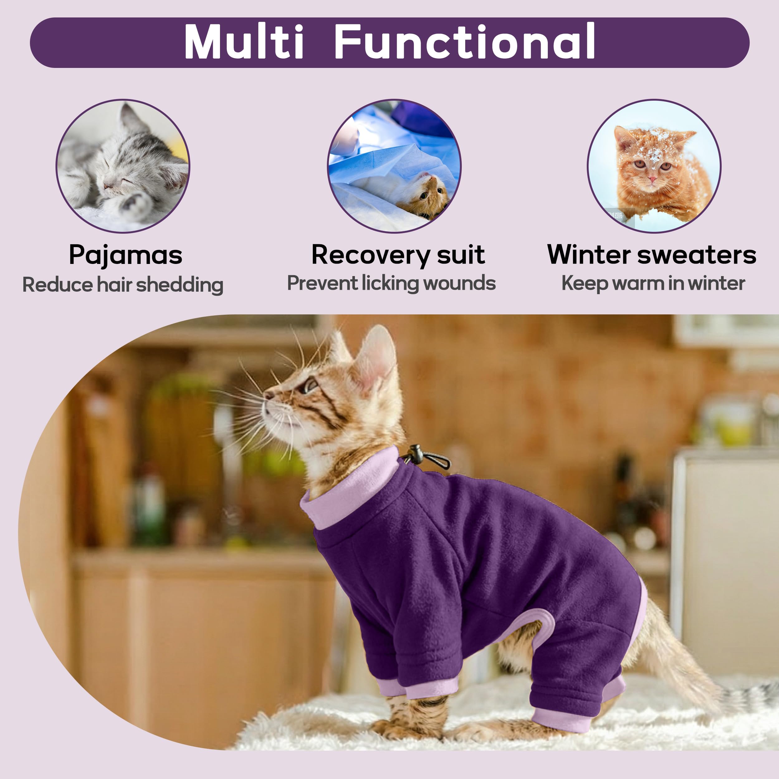 PUMYPOREITY Cat Calming Sweater – Helps Reduce Licking & Grooming Habits, Daily Comfort Shirt for Anxious Cats, Lightweight Fabric for Fur Control, Purple, S