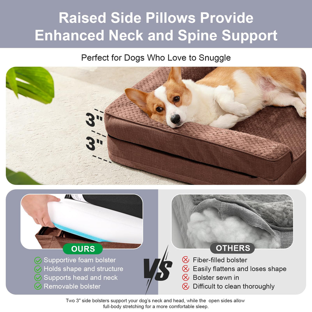 Rainmr Waterproof Dog Bed for Small Dogs - Orthopedic Memory Foam Puppy Couch Sofa, Removable Cover & Anti-Slip Bottom, 35x23 Inches, Brown